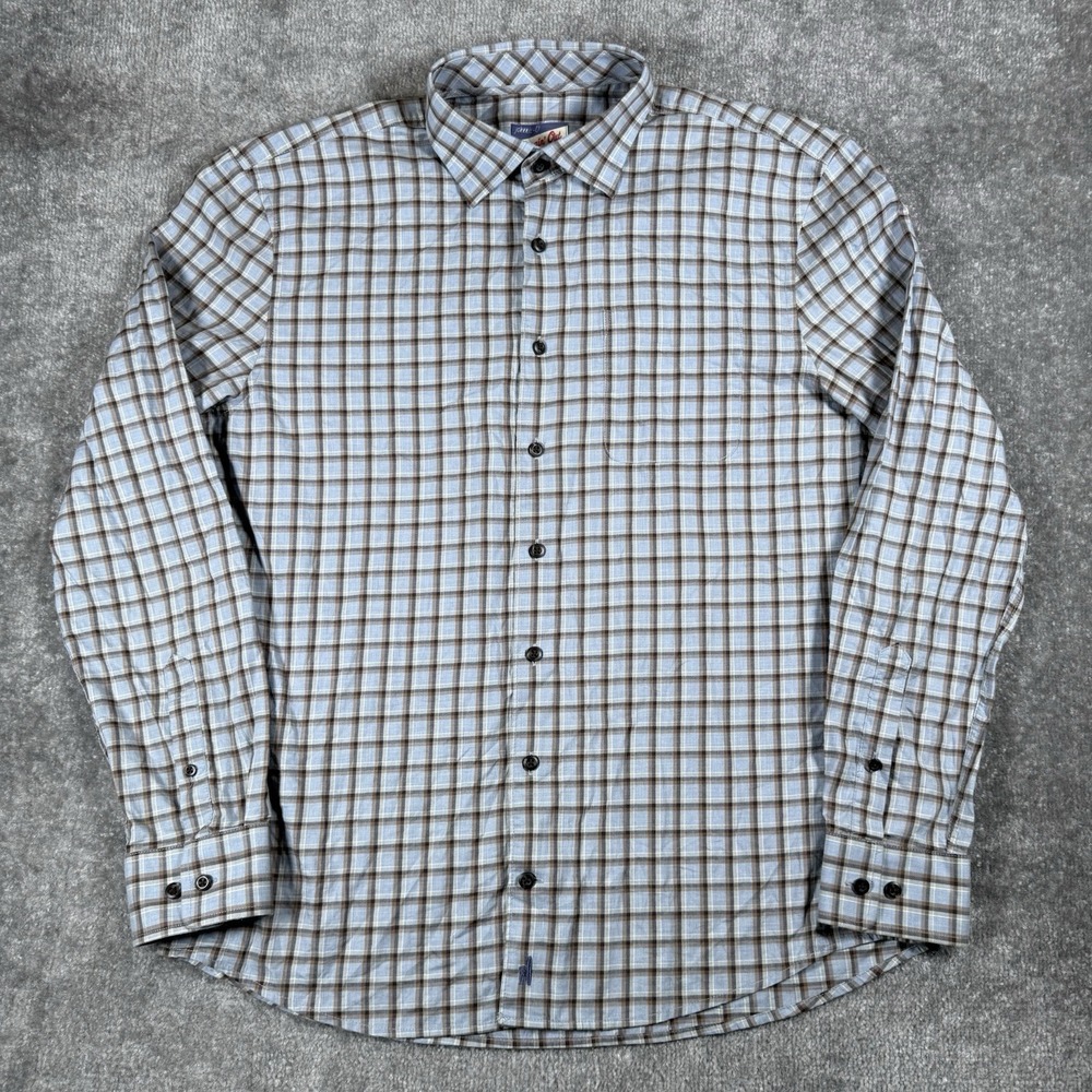 Johnnie-O Shirt Men's Medium Blue Plaid Hangin Out Ajax Long Sleeve Cotton